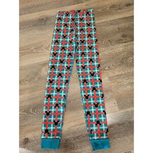 Hanna‎ Andersson Disney Mickey Mouse Plaid Pajama Pants Christmas Red Teal 10 #R